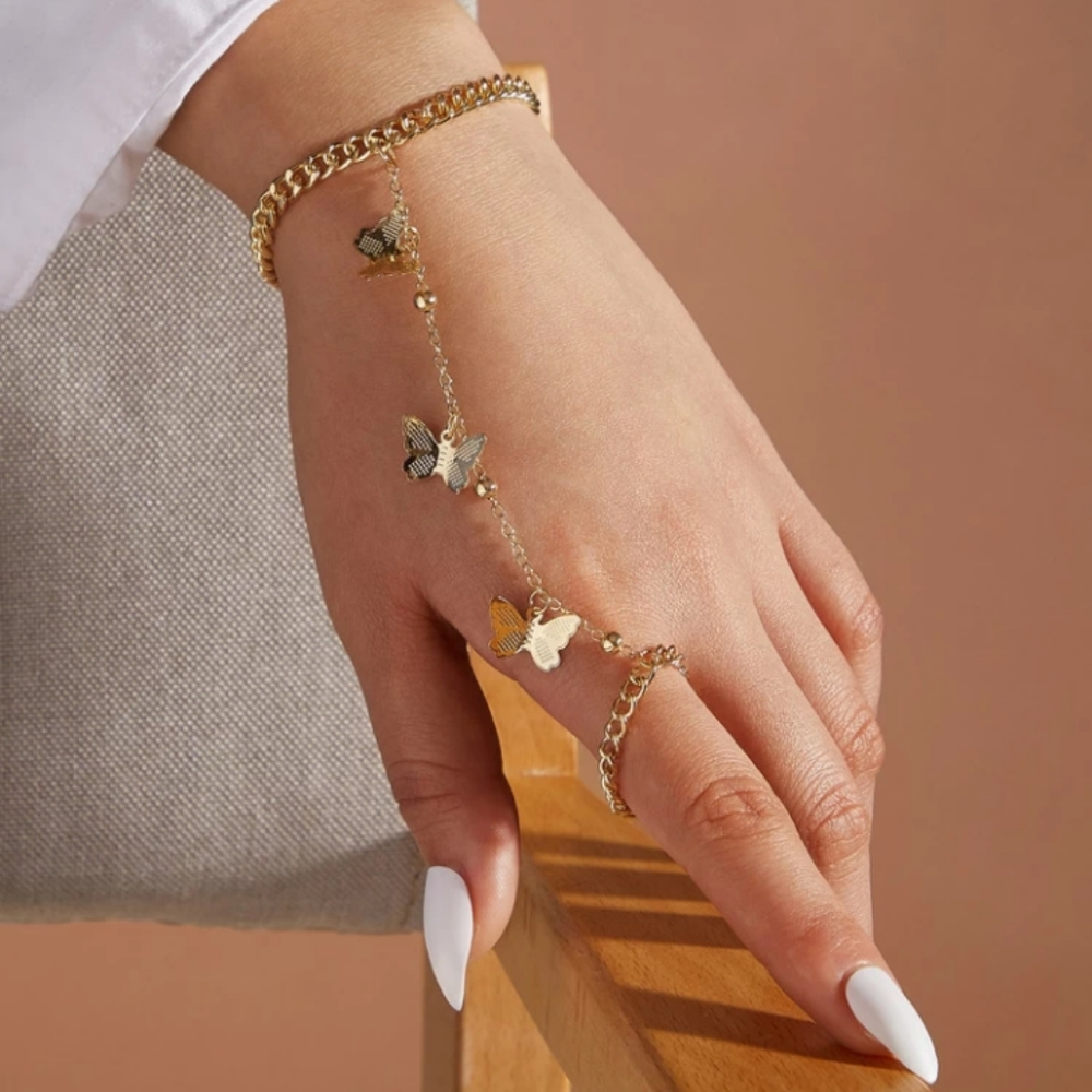 Gold Finger Bracelet with Butter flies.
